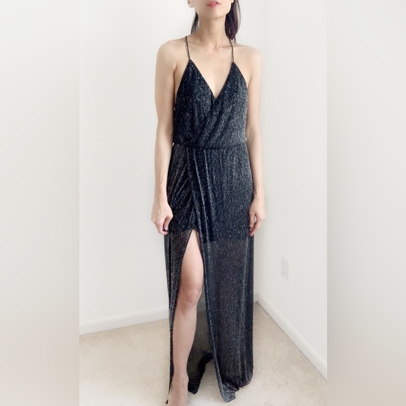 BLACK SHEER GLITTER HIGH CUT MAXI DRESS - Picture 16 of 16